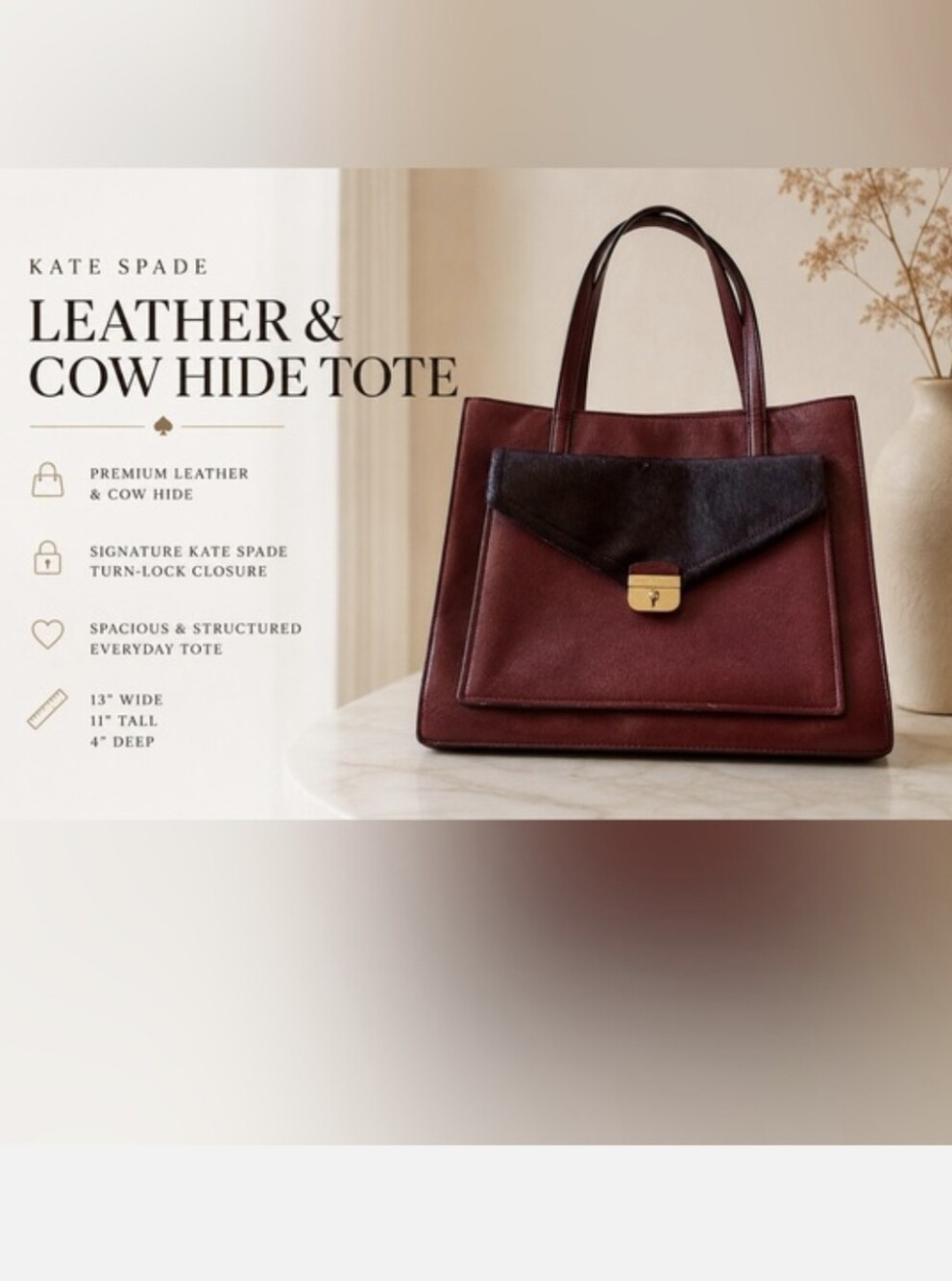 Beautiful Kate Spade Burgundy Leather, Dark Purple\Berry & Pink Tote